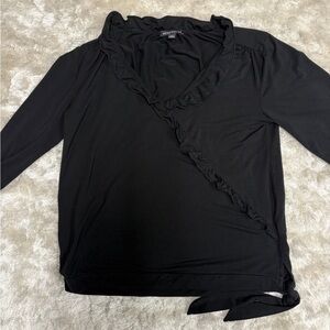 J. Crew Black Ruffled V-Neck Blouse w/ side tie - Women’s S